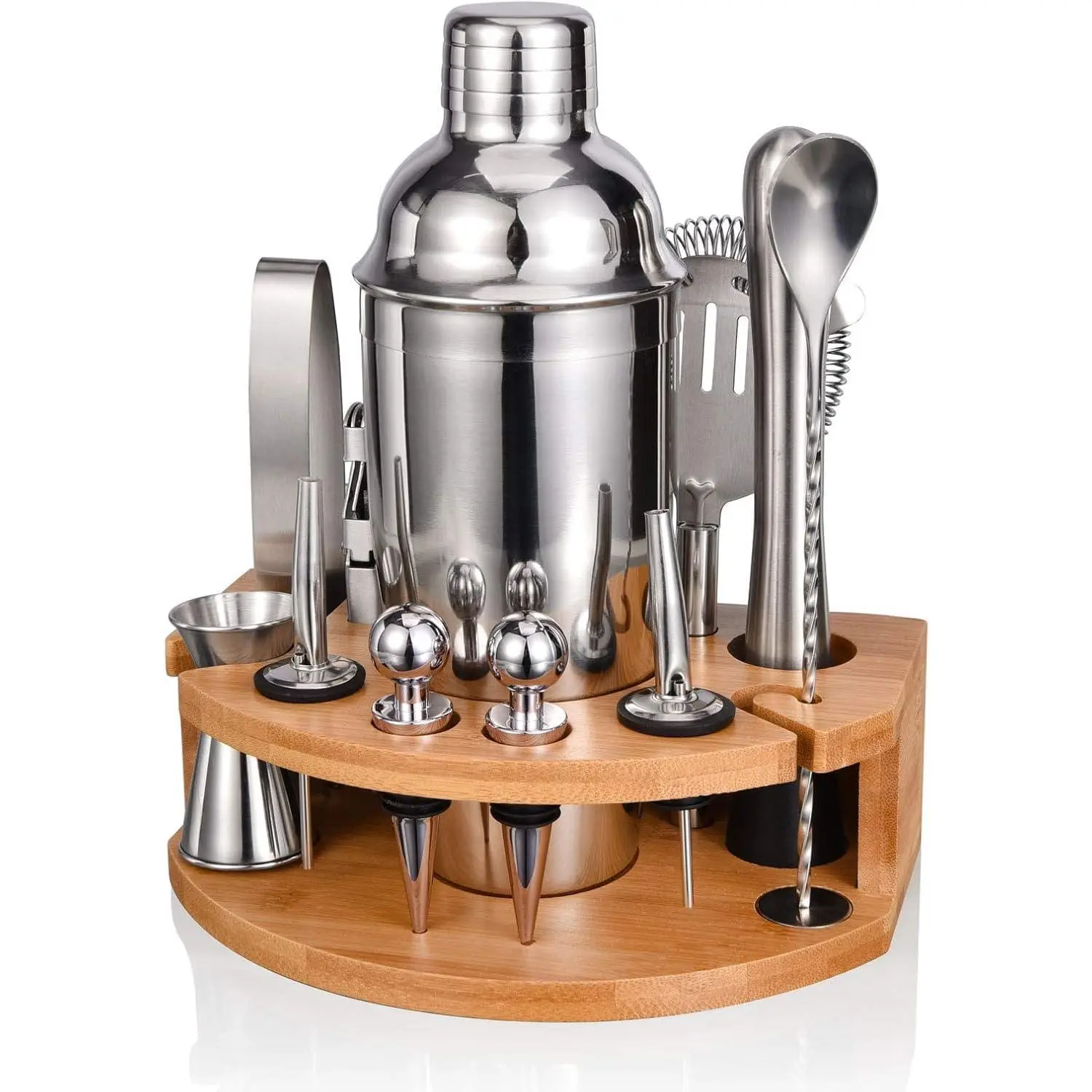12-Piece Bartender Tools Cocktail Shaker Set - 25oz Shaker Tin, Strainer, Pourer, Jigger, Muddler, Display Stand, Elegant Bar Mixing Kit for Mixed Drinks, Ideal Housewarming Gift