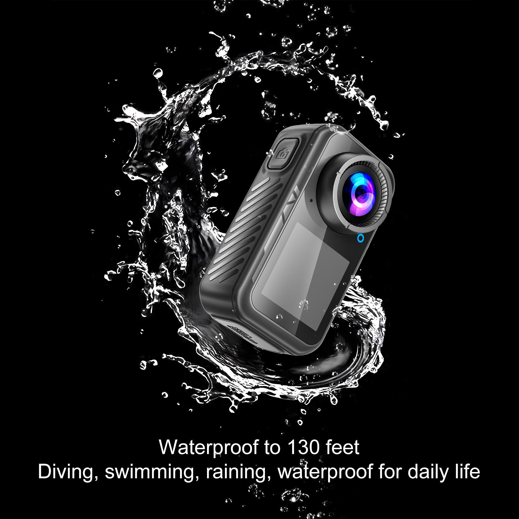 RyStar 4K 60FPS Action Camera 30MP Dual Screens (Front LCD + Rear Touch) 128GB Waterproof Underwater Cam 5X Zoom Remote Control Wearable Body Cam
