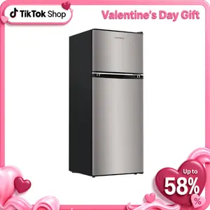 Upstreman mini fridges 4.0 Cu.Ft with Freezer Double Door Adjustable Thermostat Large Capacity Stainless Steel Energy Efficient Quiet Operation