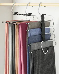 Hangers Space Saving - 2 Pack - Non-Slip Multi-Layer Space Saving Hangers - Multifunctional Clothing Rack for Closet Storage - Ideal for Jeans, Trousers, Skirts, Scarves & Slacks (Black)