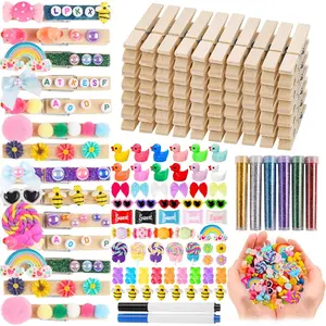80 Set Cheer Pins Spirit Clips Clothes Wooden Pins for Backpacks Include 90 Mini Resin Animals 30 Mini Bows 500 Beads Cheer Clothespins Decorations Ribbon Team Classroom Cheer Gifts Bulk(Natural)