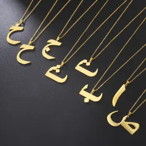 Fashion Jewelry Titanium Steel golden 28 Arabic Letters Women's Necklace Stainless Steel Cut Glossy Pendant Necklace