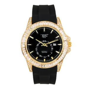 Men's 42mm Baguette Bezel Watch – Silicone Band, Quartz Movement, Simulated Stone