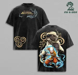 Avatar The Last Airbender Aang & Appa Vintage Washed Tee, Air Nomad Anime Graphic Shirt