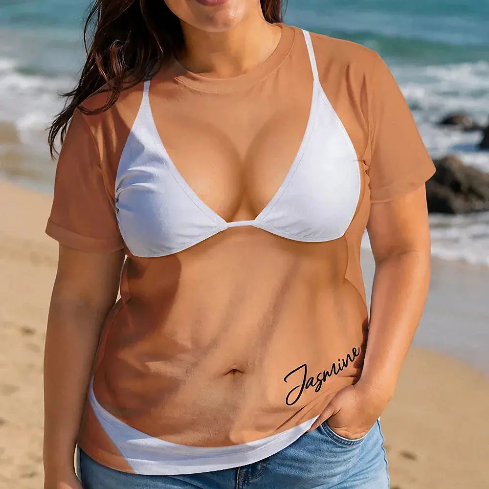 [Made-to-Order] Custom Bikini Body Shirt Personalized Funny Swimsuit Cover Up Graphic Tee Bachelorette Party Gift