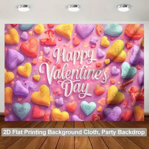 1pc Valentine Backdrop Cupid Heart Shaped Scene Design Polyester for Photo Booth Birthday Anniversary Holiday