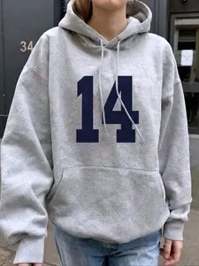 Women's Number Print Hoodie, Casual Long Sleeve Hooded Sweatshirt for Fall & Winter, Women's Clothes for Daily Wear, Graphic Print Hoodie