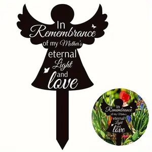 Acrylic Angel Shape Monument, 1 Count in Memory Of Mom's Eternal Light Love Lives on Outdoor Grave Garden Stake Marker, Waterproof Durable Easy Setup