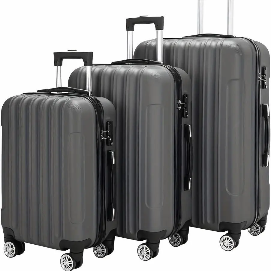 3pcs Hard Luggage Set with Combination Lock And 360° Spinner Wheels - Lightweight Carry-On Check-In Suitcases (20"/24"/28"), Durable PP And Iron-Aluminum Frame, Zipper Closure for Business Travel, Airplane, Train