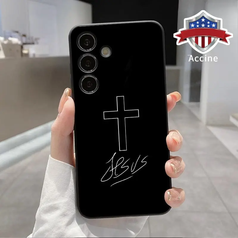Soft Case Compatible with Galaxy S24 Plus S25 S23 S22 Ultra S22+ Jesus Cross Camera Lens Protection skin-friendly feel Smartphone Cover for Boy