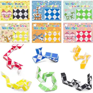 30 PACK Valentines Day Gifts for Kids, 4 Color Snake Cube Puzzle Twist Toys with Valentines Gift Cards for Boys Girl School Classroom Exchange Prize, Valentines Party Favors Toys