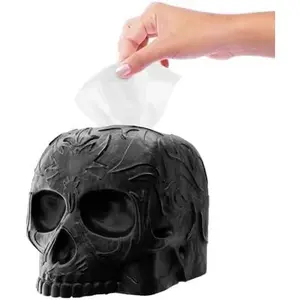 Gothic Skull Tissue Box Cover - Heavyweight Square Tissue Holder - Won't Move When Pulling a Tissue - Black  & Bathroom Decor -   for Women & Men, Goth,