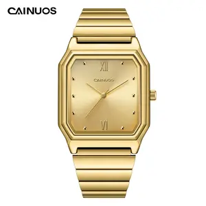 CAINUOS 5038G Men's 40mm Retro Square Watch, Slim 9.5mm Casual Business Quartz Wrist Watch, Stainless Steel Band Stacked Safety Buckle Everyday Wear Timepiece for Men