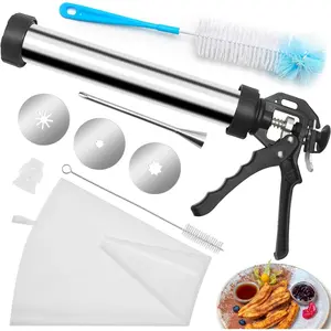 1+8PCS Churro Maker Kits, Stainless Steel Churro Maker Machine/ 3 Flower Pieces/ 2 Brushes/Piping Bag/Piping Nozzle/Converter