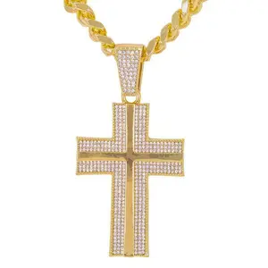 Gold Plated Cross Necklace with Shiny Zirconia Stylish Daily Wear for Men