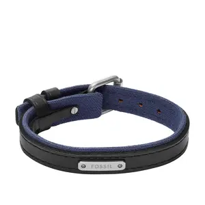 Fossil Men's Everett Color Pop Midnight Blue and Black Leather Strap Bracelet