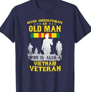 Never Underestimate An Old Man Vietnam Veteran T-shirt for Men Patriotic Military Pride USA Flag Fathers Day Trendy Gift for Veterans Short Sleeve Tees