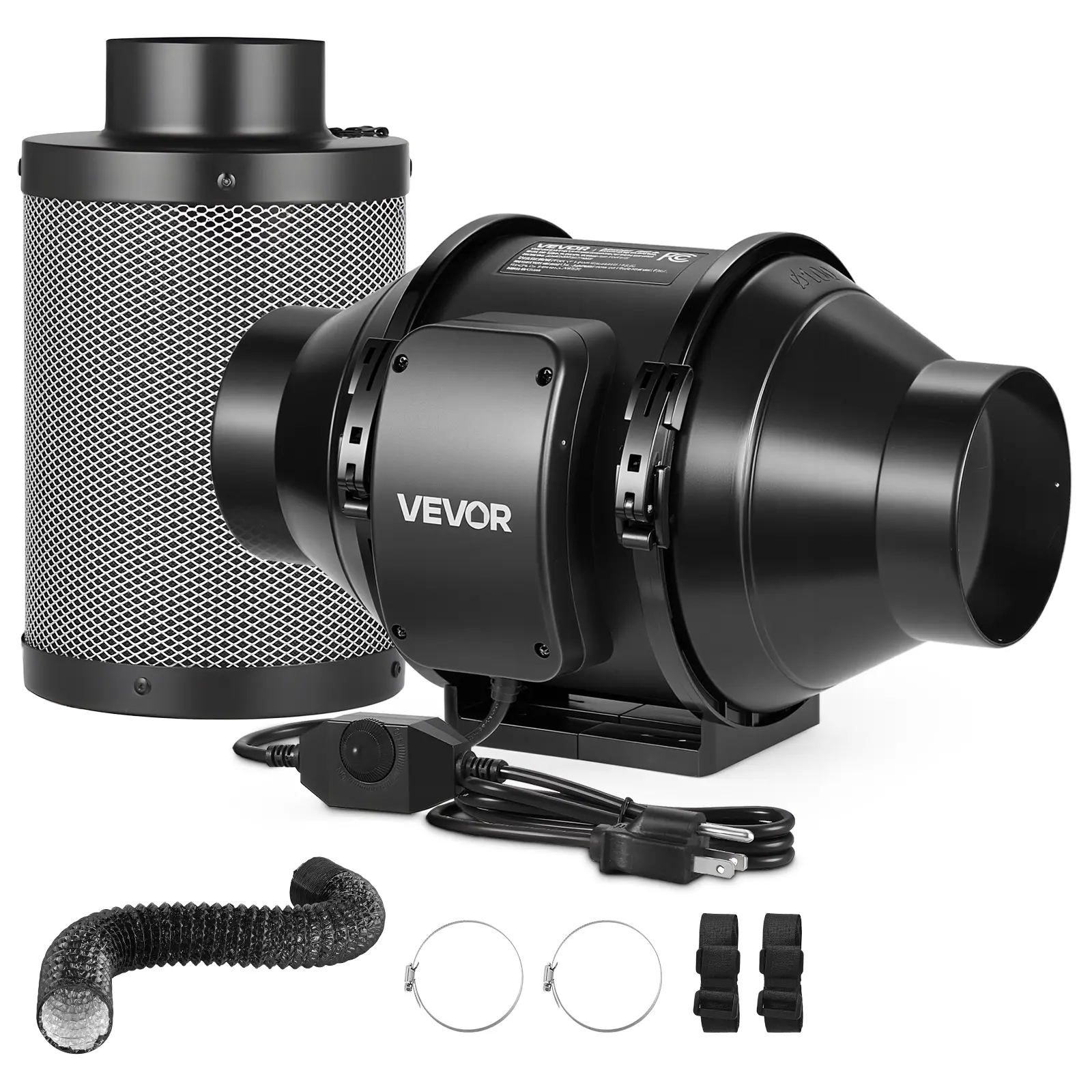 VEVOR 4" Multifunction Inline Duct Exhaust Fan Kit, 180 CFM Flow, Speed Controller, Carbon Filter, Ducting System, Adjustable Settings, Odor Control, 2 Straps, User Manual (Indoor Grow Tents, Hydroponic Users; Father's Day Gift Option), Ventilation Ventil
