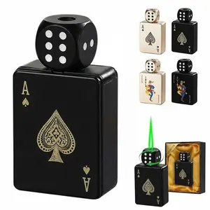 Windproof Poker Torch Lighter, Ace of Spades Design with Rotatable Dice Top, Refillable Butane Lighter for Men (Butane Not Included)