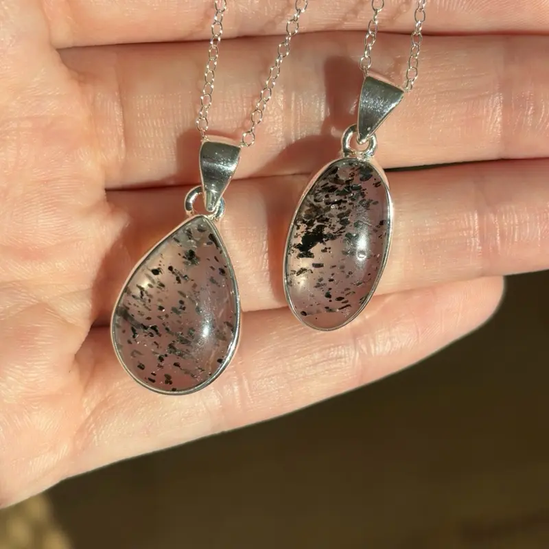 Hematite in Clear Quartz Pendants • 925 Sterling Silver