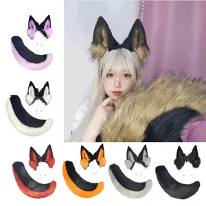 E15F Cats Ears and Tail Set Furry Cats Ears Headband Tail Halloween Cosplay Costume