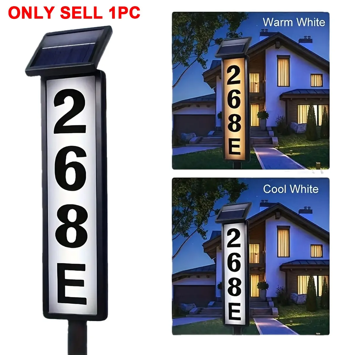 Solar-Powered House Number Light,Ground-Inserted Lawn Lamp,No Wiring Required,Automatically Lights Up at Night,Adjustable White/Warm Light,Prominent Address Plaque,Suitable for Homes,Mailboxes,Factories,And Commercial Areas,Outdoor Christmas Garden-IP44