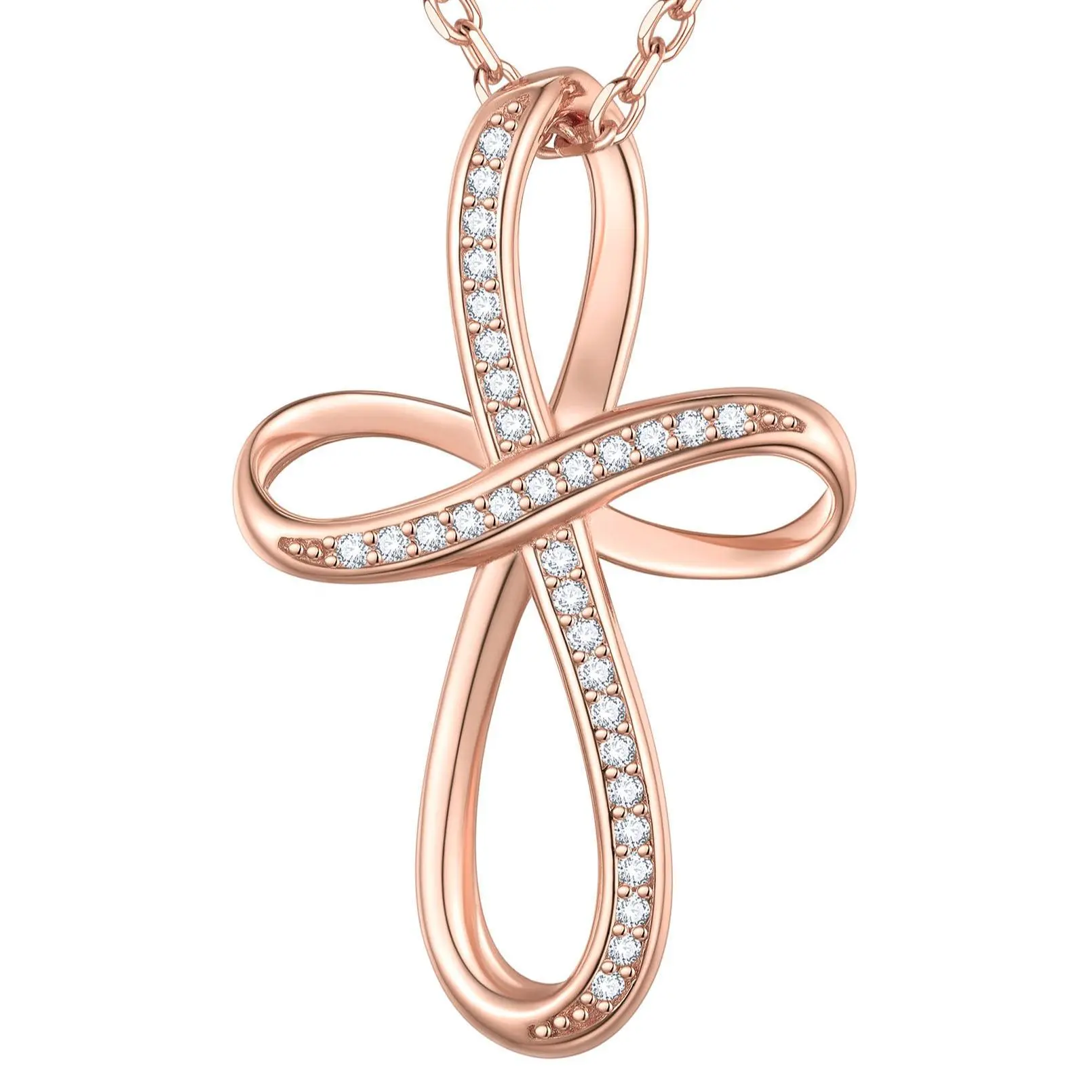 Cubic Zirconia Infinity Cross-Rose Blush