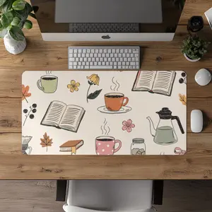 Vintage Coffee & Books Desk Mat, Bookish Office Decor, Coffee Lover Gift Ideas, Girly Mousepads, Coffee Desk Decor, Home Office Desk Decor