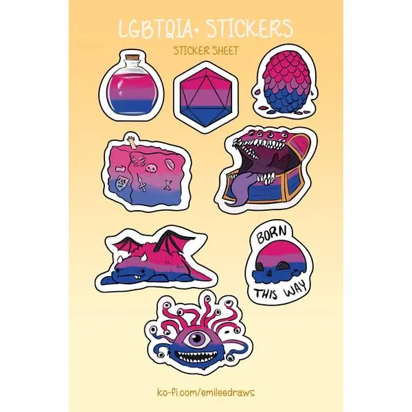 Cute Bisexual TTRPG Original Sticker Sheet