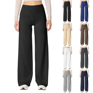 Wide Leg Pants Women Stretch Flare Yoga Pants Comfy Waisted Tummy Control Bootcut Leggings Athletic Sweatpants Stylish Activewear Black Breathable Dress BottomsGift Casual Hip Lightweight Trouser Womenswear