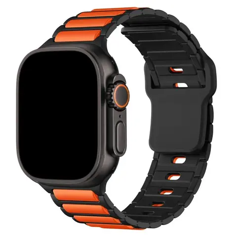 Adjustable Durable Magnetic 2-Tone Link Silicone Wearable Sports Bag Strap - International Adult Everyday-Use Accessory Compatible with iWatch Ultra 2/SE/Series 5-10, 38-49mm Breathable Wristband