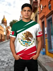 Mexican Style Eagle Flag T-shirt, Men's Casual Short-sleeve, Breathable and Quick-dry Sportswear
