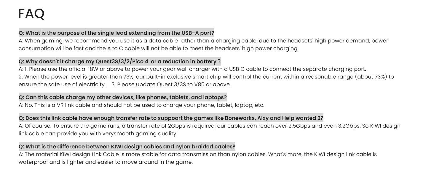 KIWI design Link Cable with Charging 16FT Compatible with Meta Quest 3S/3/2/Pro/Pico 4 Accessories and PC/SteamVR, USB 3.0 to USB C Link Cable with 5Gbps Super Speed for Extended Gameplay, White