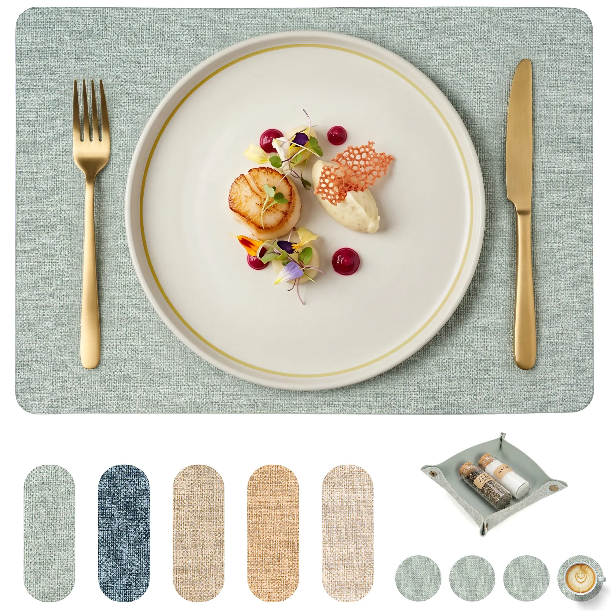 Faux Leather Rectangular Placemats Set (6PCS, 17"x12") with Decorative Coasters & Storage Box - Everyday Durable Home Decor, Waterproof, Heat Resistant, Stain Resistant, Double-Sided Non-Slip, Effortless Clean Living for Kitchen Dining