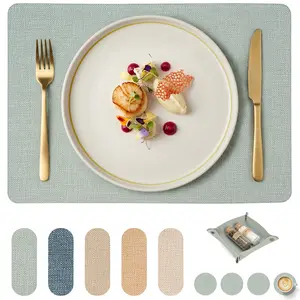 Faux Leather Placemats Set 6PCS 17"x12", Includes Coasters & Storage Box, Waterproof Heat Resistant Stain Resistant, Double-Sided Non-Slip Easy Wipe, Table Mats for Kitchen Dining Party Gift outdoorfun DealsForYouDays