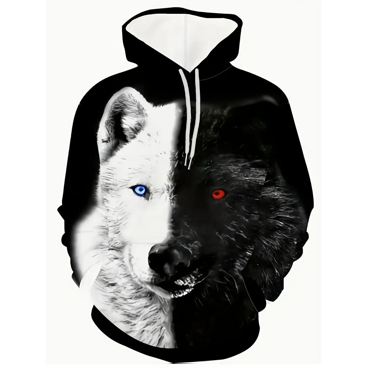 Trendy 3D Two-Tone Wolf Dog Digital Print Hoodie - Perfect for Autumn