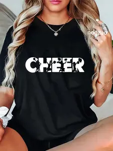 100% Cotton Unisex Cheer Cheerleading Vintage Cheer T-Shirt Casual Graphic Printed Tee