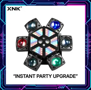 XNK 6-Arm DJ Party Lights 150W RGBW Stage Light with Red Green Laser, Sound Activated Music Sync Disco Lights, DMX512 Strobe for Wedding Club Home Party