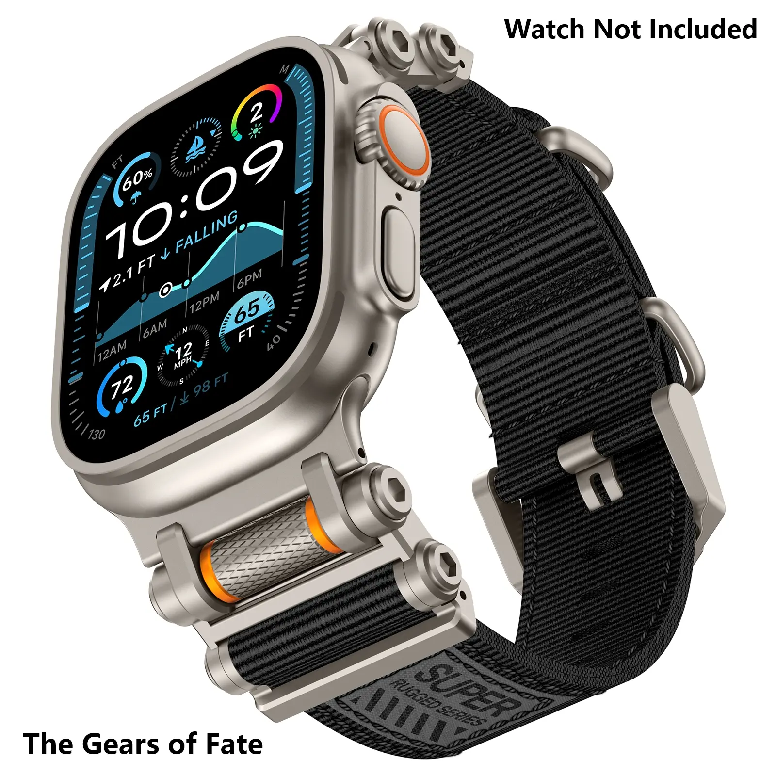 Rugged Nylon Sport Band Smart Watch Straps for Apple Watch Ultra 2/Ultra – Military-Grade Durable & Sweatproof with Stainless Steel Connector – Fits Series 10-3/SE (42mm/44mm/45mm/46mm/49mm) -Watch Not Included -Black Smart Watch Accessories