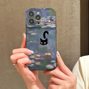 Oil painting cat pattern phone case, decorative phone protective cover, shockproof phone cases compatible with iPhone 11 12 13 14 15 Pro Max