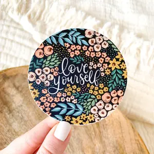 Love Yourself Floral Waterproof Vinyl Sticker, 3x3"