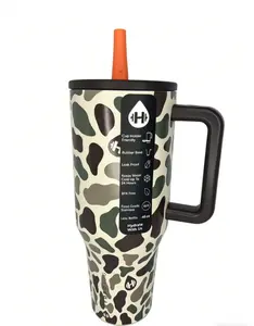 40oz Camo Print Hydrojug Tumbler with Handle & Straw Leak-Proof Insulated Stainless Steel Travel Mug for Camping & Outdoors Portable Drinkware Flasks Bottles Water Bottles Lightweight Stylish  Insulated