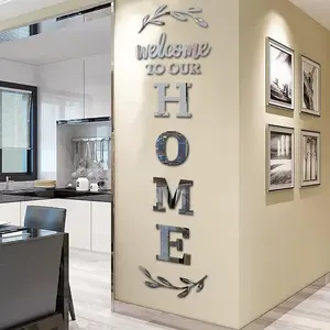 Home Wall Decor Welcome to Our Home Letter Signs - Acrylic Mirror Stickers for Living Room Bedroom Decor - Wall Decorations