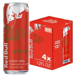 Red Bull Red Edition Energy Drink, Watermelon, 114mg Caffeine, 12 fl. oz., Pack of 4 Cans