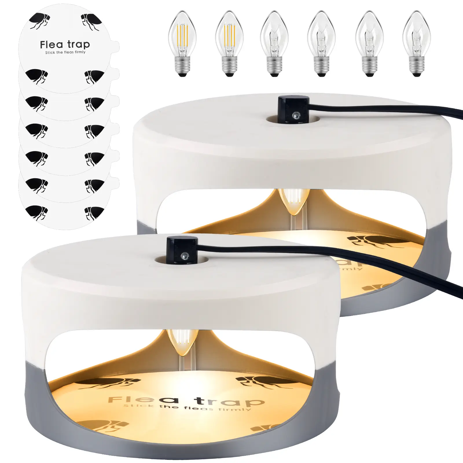 Flea Trap 2 Packs – Premium Flea Traps for Inside Your Home – Natural Pet-Friendly Light Trap for Indoor with Natural Glue Discs Refills and LED Lightbulb