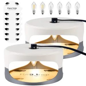 Flea Trap 2 Packs – Premium Flea Traps for Inside Your Home – Natural Pet-Friendly Light Trap for Indoor with Natural Glue Discs Refills and LED Lightbulb