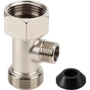 Bidet T Adapter, 7/8"x7/8"x3/8" 3-Way T Valve Connector with Washer Universal Metal T-Adapter for Shower Toilet Bidet Attachment Valve Hose Fitting Replacement  Accessories
