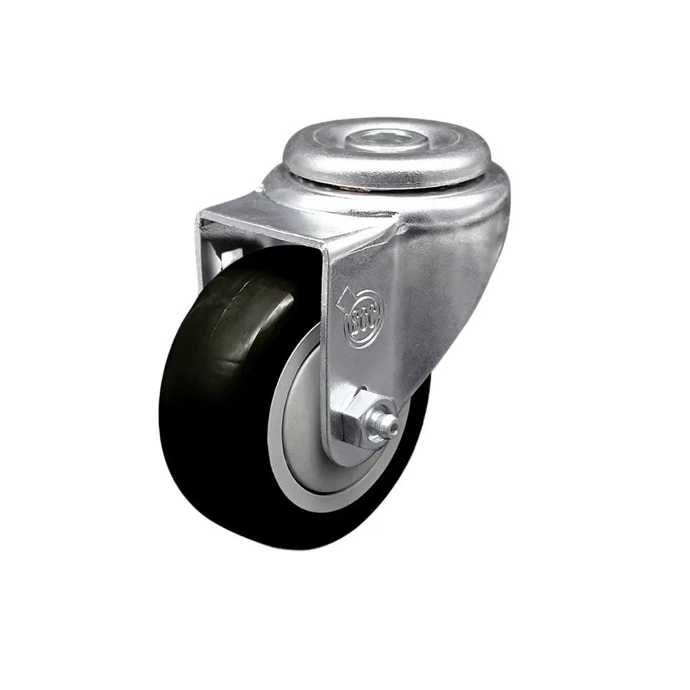 Service Caster SCC-BH20S3514-PPUB-BLK Polyurethane Swivel Bolt Hole Caster with Ball Bearings, 3.5x1.25" Non-Marring Black Wheel, 300 lbs Capacity for Material Handling, Concrete/Tile Shop Carts, Heavy-Duty Furniture Hardware, Equipment