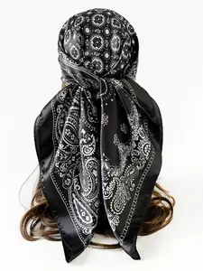 Women's New Headscarf Shawl, 90cm Silk Scarf, Vintage Paisley Square Wrap, Paisley Print Scarf, European Style Fruit Nut Pattern, Fashion Accessory