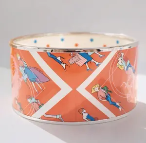 Pre-owned M388 HERMES Enamel Bracelet Emaillé TGM Orange Multi SS Bangle $949